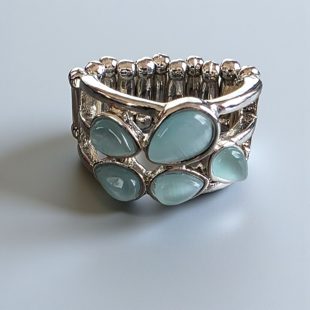 Elegant Silver and Blue Gemstone Stretch Women's Ring